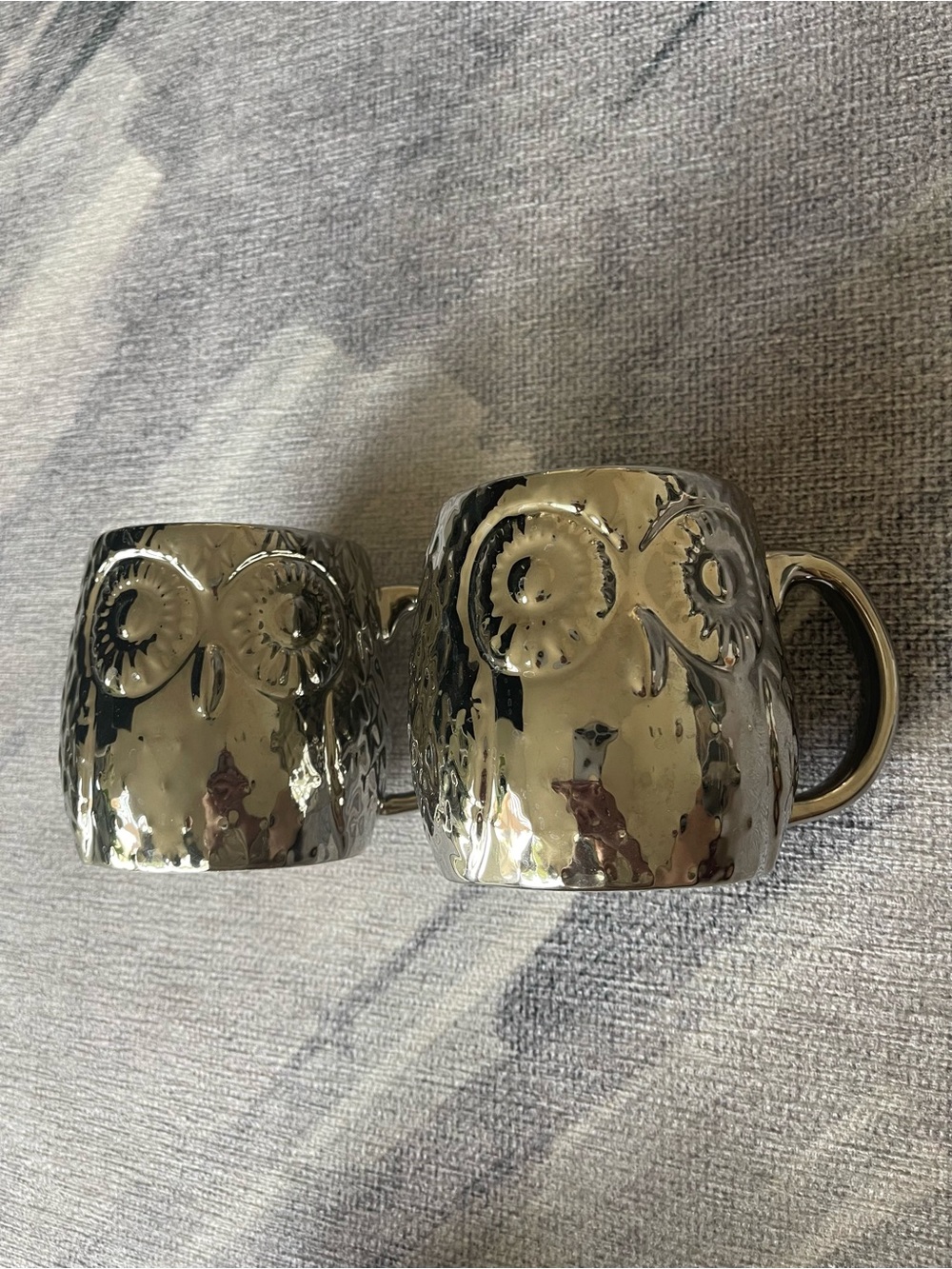 West Elm 20 Oz Metallic Owl Ceramic Mug - Set of Two